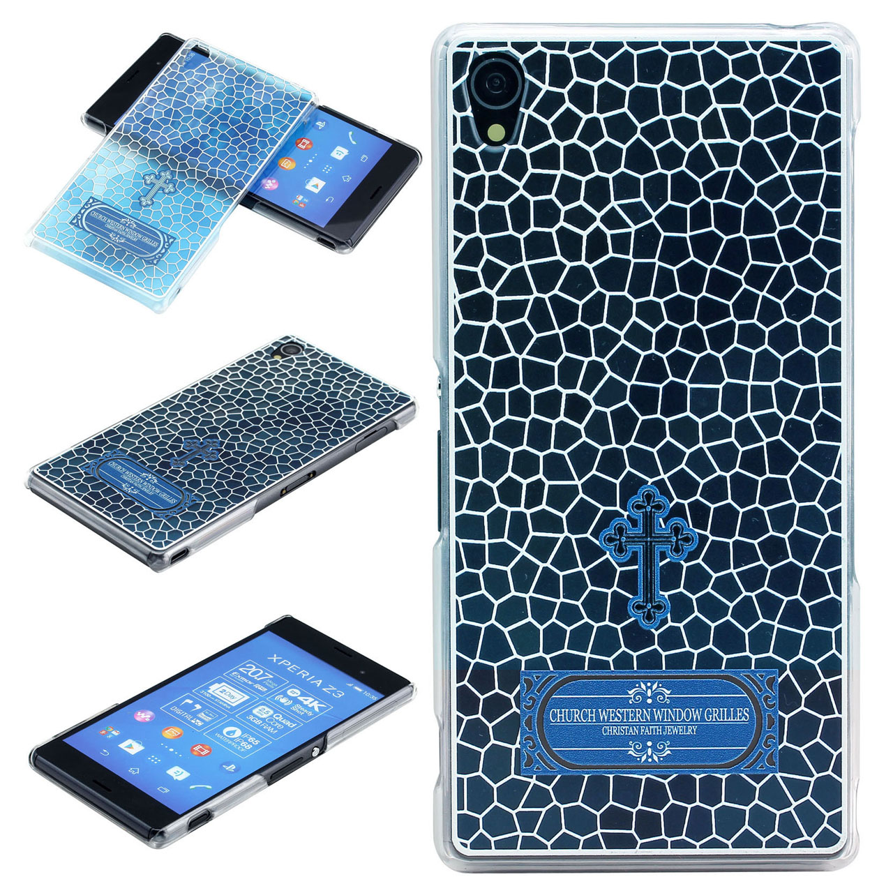 Yoption Sony Xperia Z3 Case Cover-Yoption Stained Glass Gothic Church Cathedral Window Glass Case Jubilee Protective Protection Case Cover for Sony Xperia Z3(Translucent Blue)