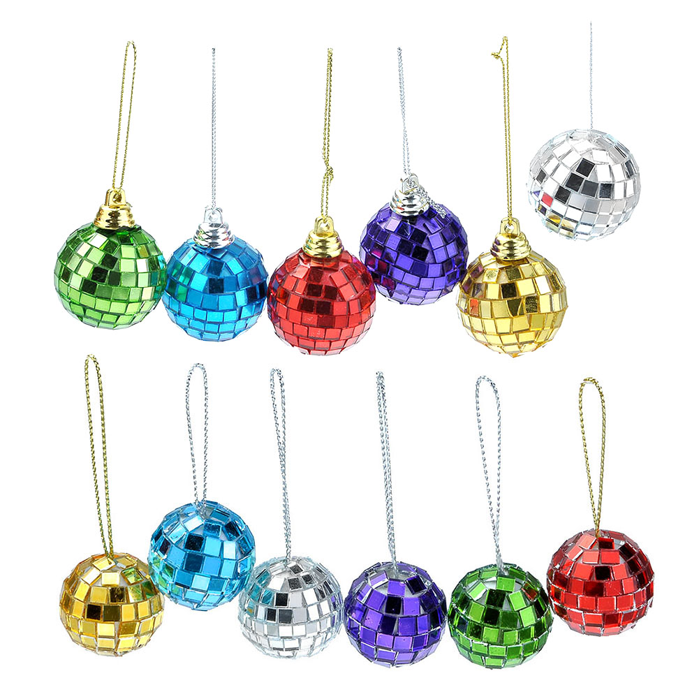 Yoption 12 Pcs Multicolor Mirror Disco Ball Party Christmas Xmas Tree Ornament Decoration with Cosmos Fastening Strap,